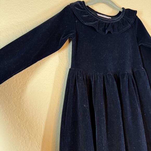 Molo Cyanne Velvet Dress Girls 3 - 4 Years Blue Long Sleeve Ruffle Pleated Soft - Picture 6 of 9